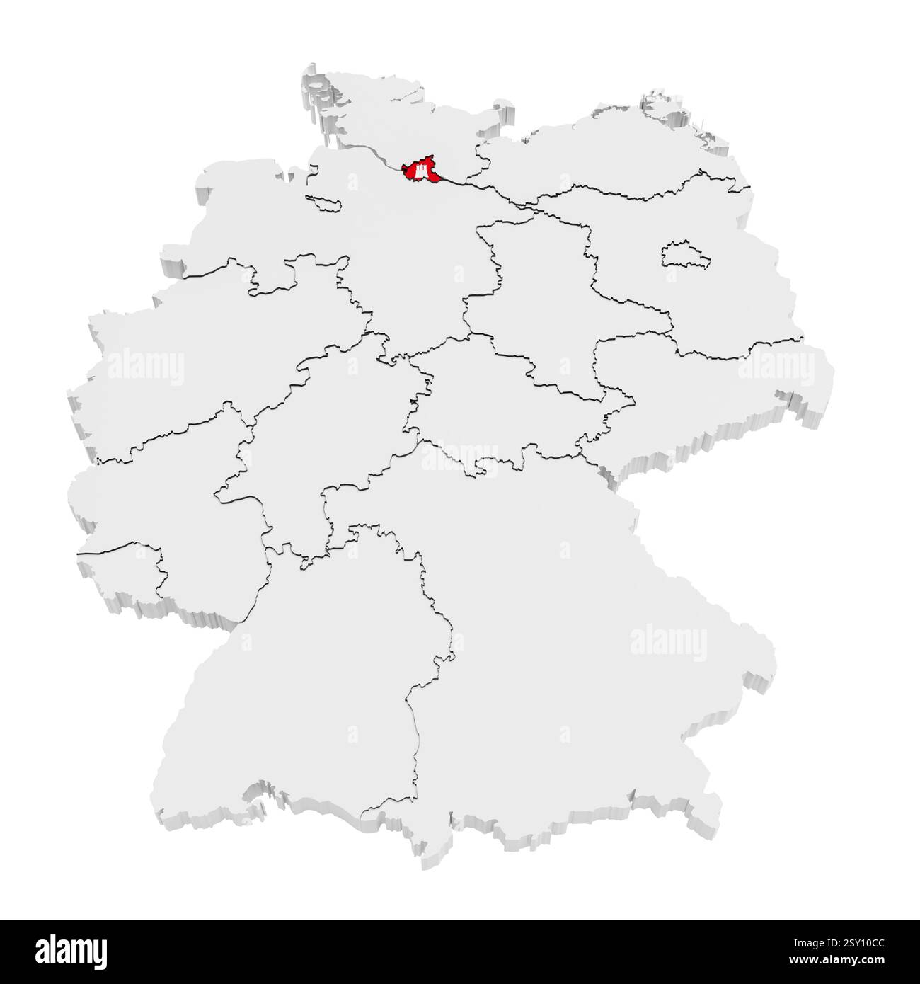 La Germania e tutti i suoi stati. Lo Stato di Amburgo ha evidenziato e coperto secondo la bandiera ufficiale. Foto Stock