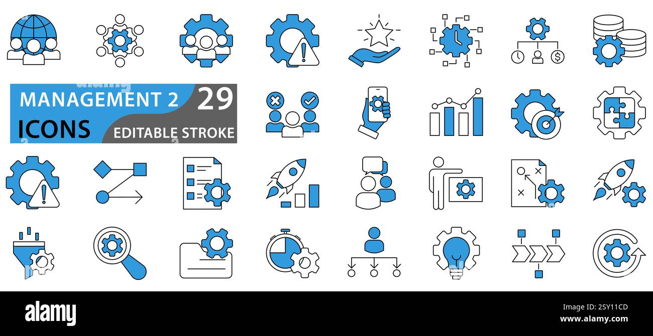 Set di icone di gestione. icone di gestione. icone sull'attività di gestione. illustrazione vettoriale. Illustrazione Vettoriale