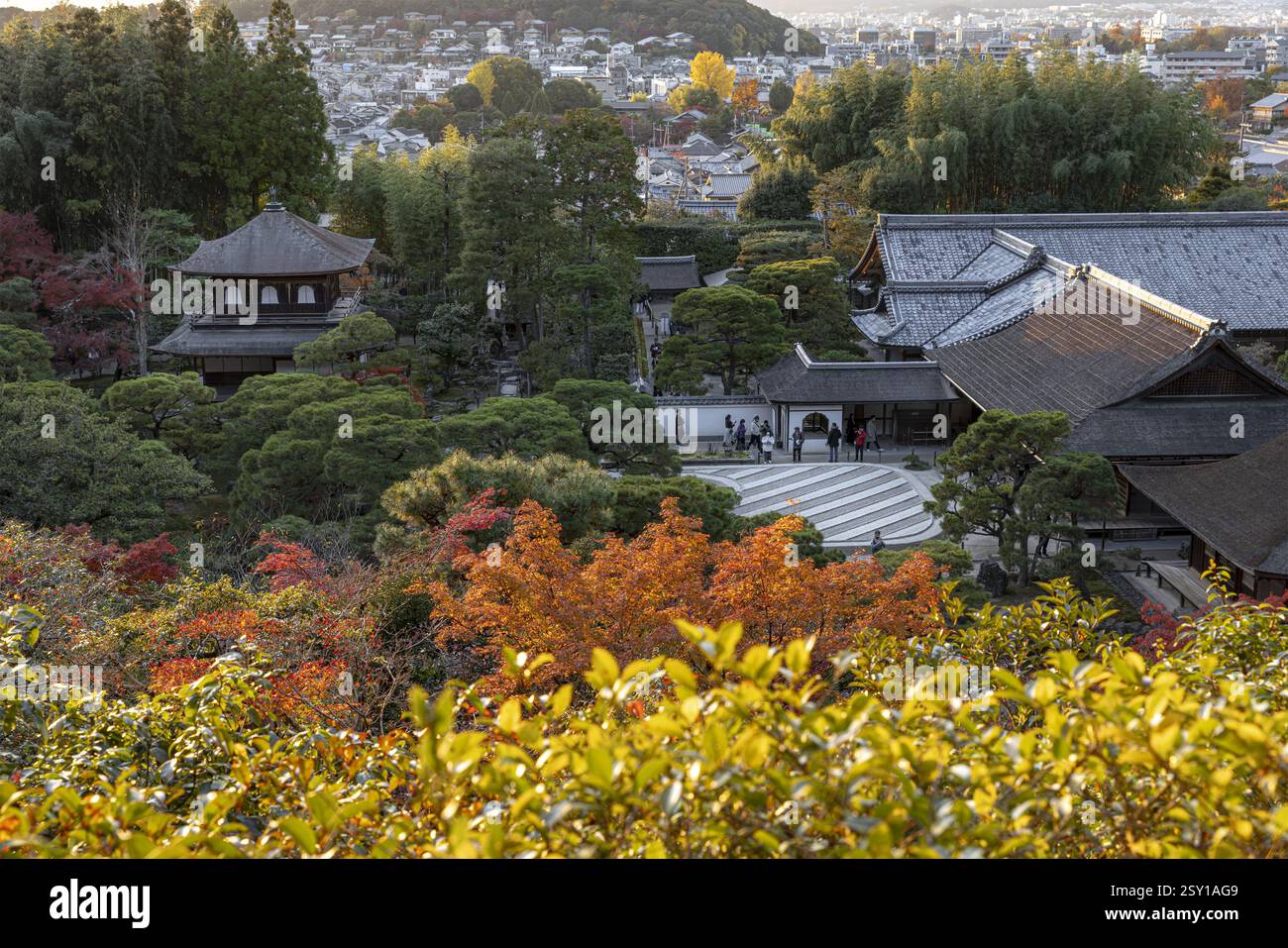 Il padiglione in argento Ginkaku ji e i giardini circostanti risplendono in autunno a Kyoto Foto Stock