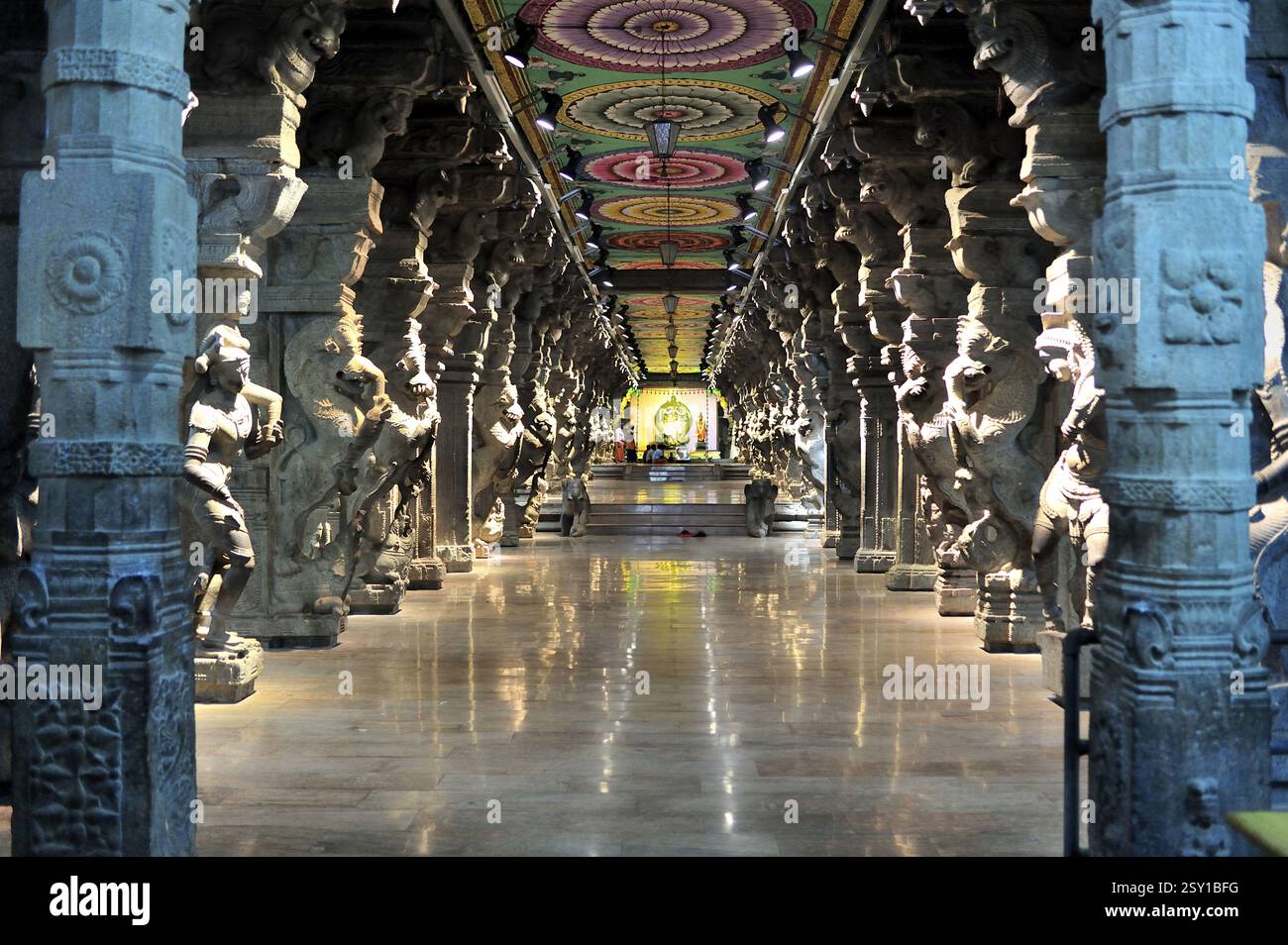 Mille pilastro hall presso il Tempio di Madurai a madurai a Tamilnadu india asia Foto Stock