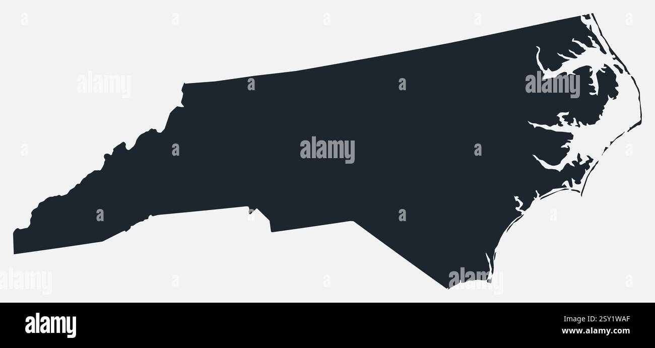 Mappa della Carolina del Nord. Solo una semplice mappa dei confini. Forma dello stato. Profilo vuoto e piatto del North Carolina. Illustrazione del contorno vettoriale. Illustrazione Vettoriale