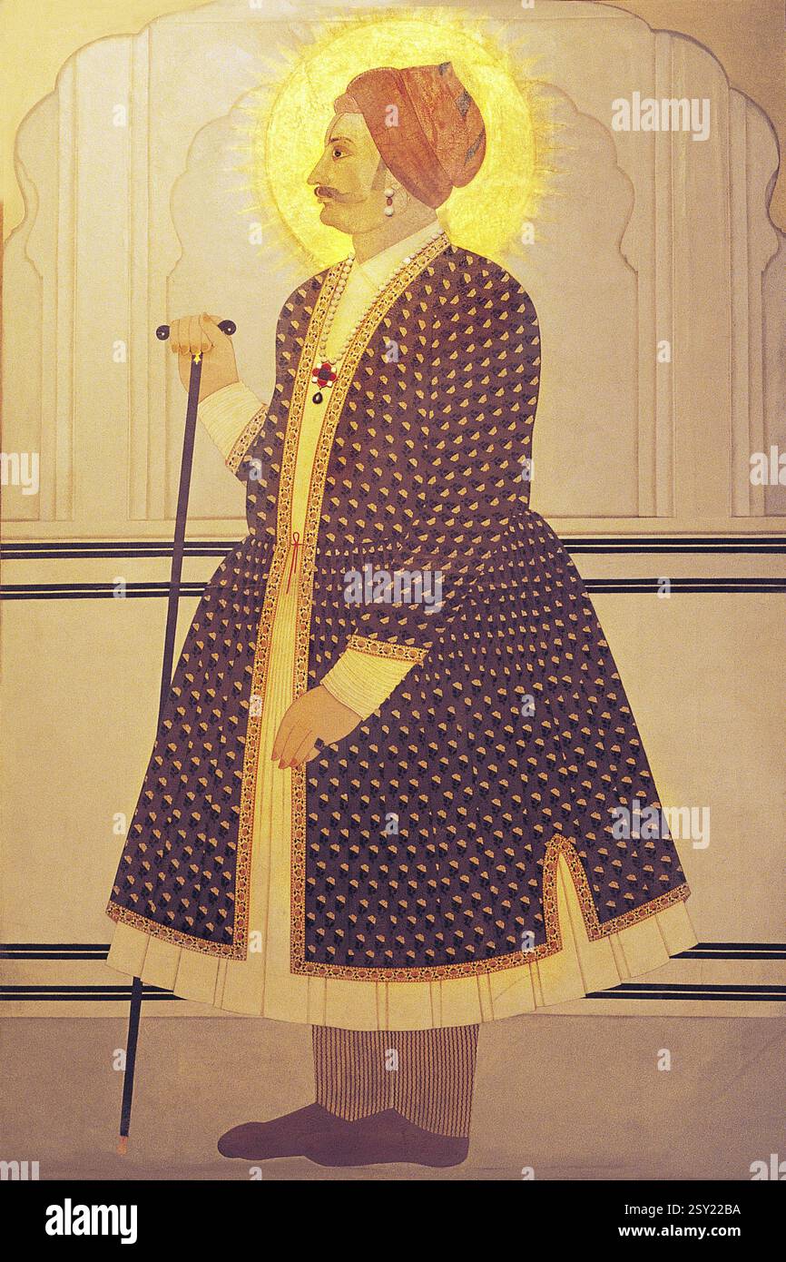 Sawai Jai Singh ii pittura in miniatura, Jaipur, Rajasthan, India, Asia Foto Stock