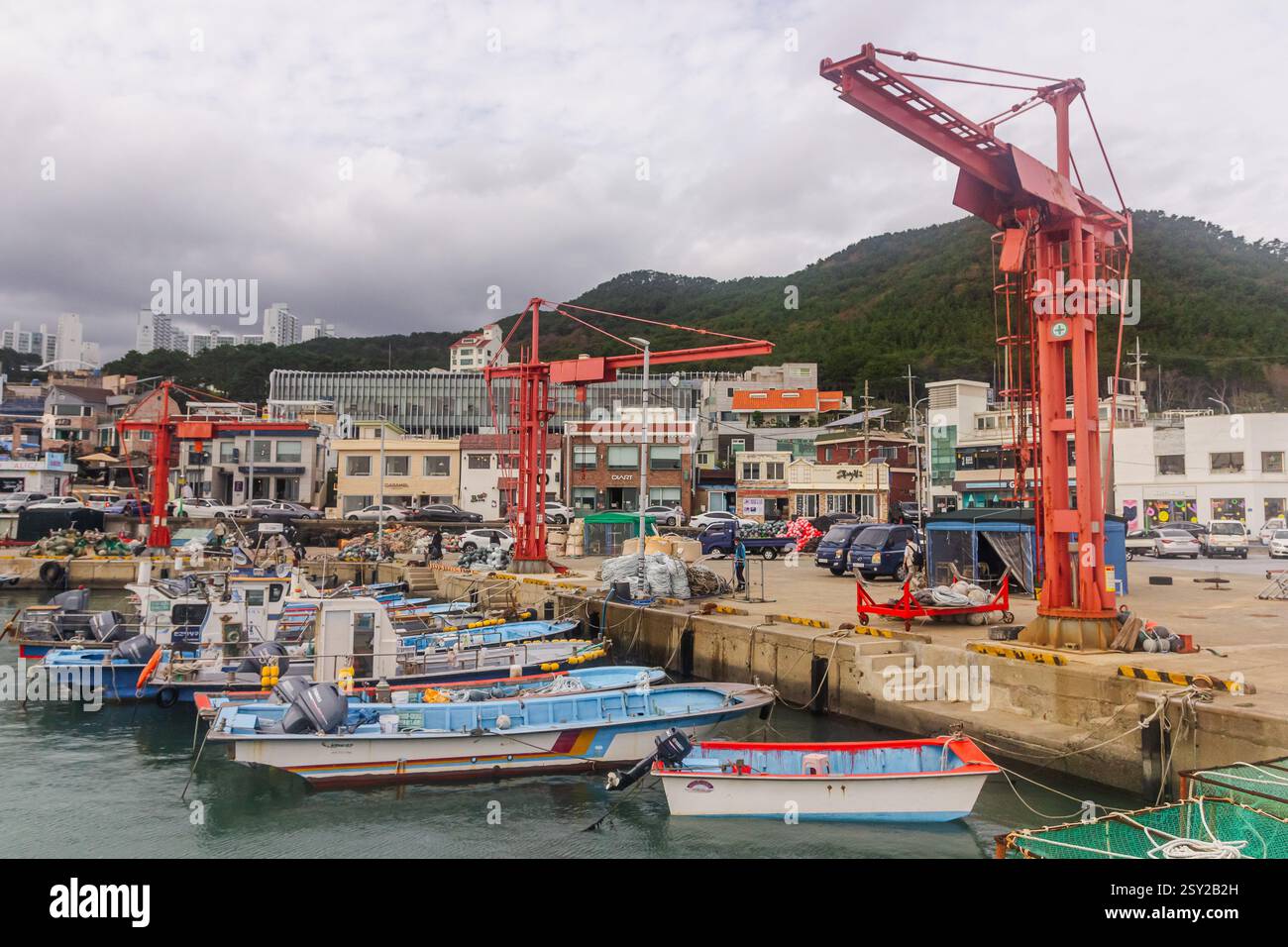 Busan, Corea del Sud - 29 ottobre 2024: Porto di pesca di Cheongsapo, che offre un'atmosfera serena e una splendida vista sul mare. Foto Stock