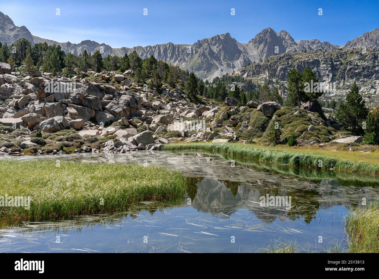 Forcat Estany dei laghi Pessons ad Andorra, Pirenei. Foto Stock