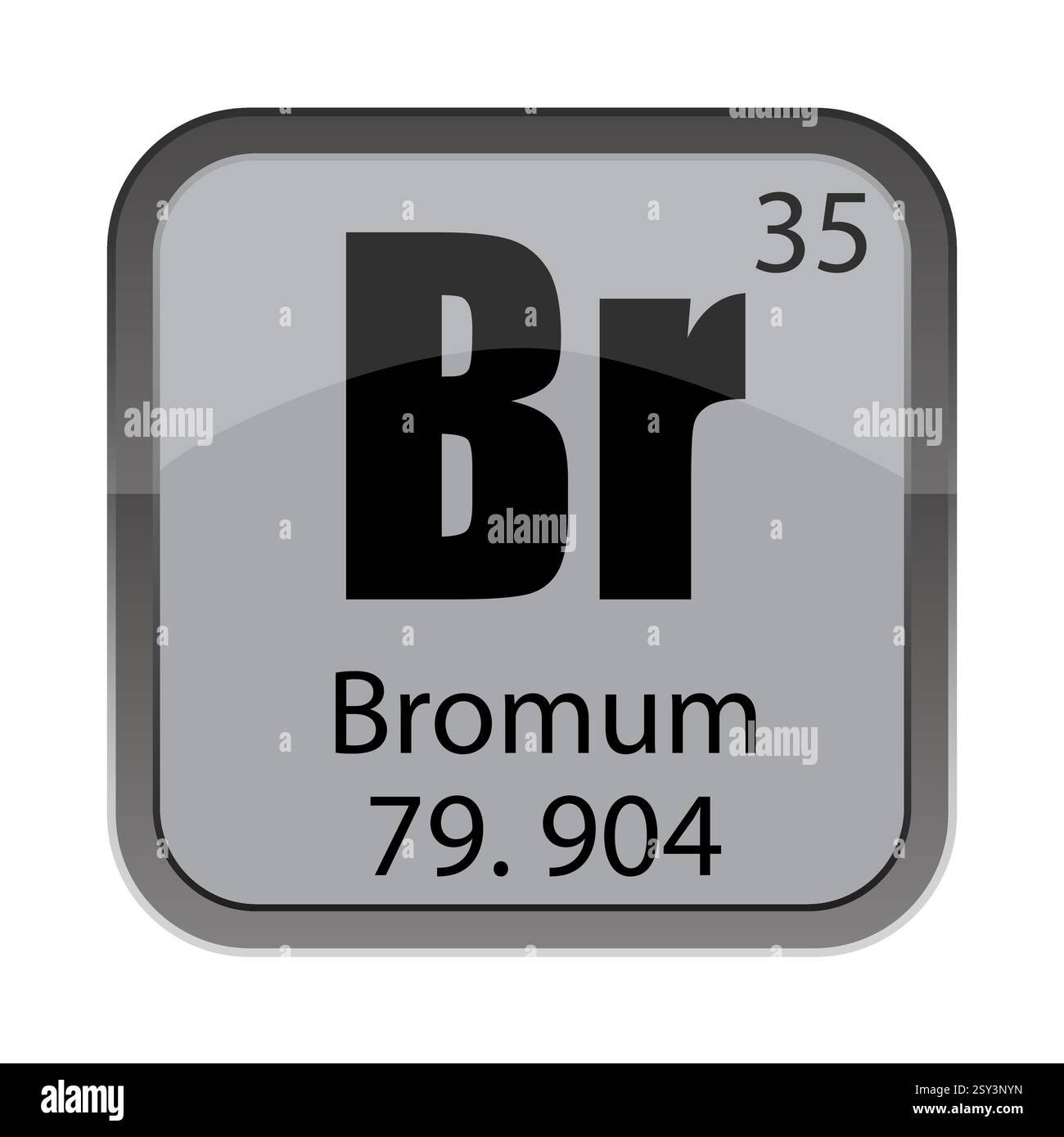 BR Bromum 79.904. Numero 35 dettaglio. Piastrella chimica grigia. Icona periodica vettoriale. Illustrazione Vettoriale