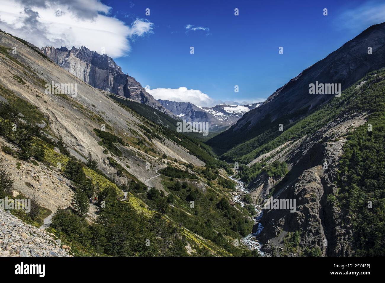 Cartelli pubblicitari nel Rifugio Chileno, Parco Nazionale Torres del Paine, Patagonia, Cile, Sud America Foto Stock