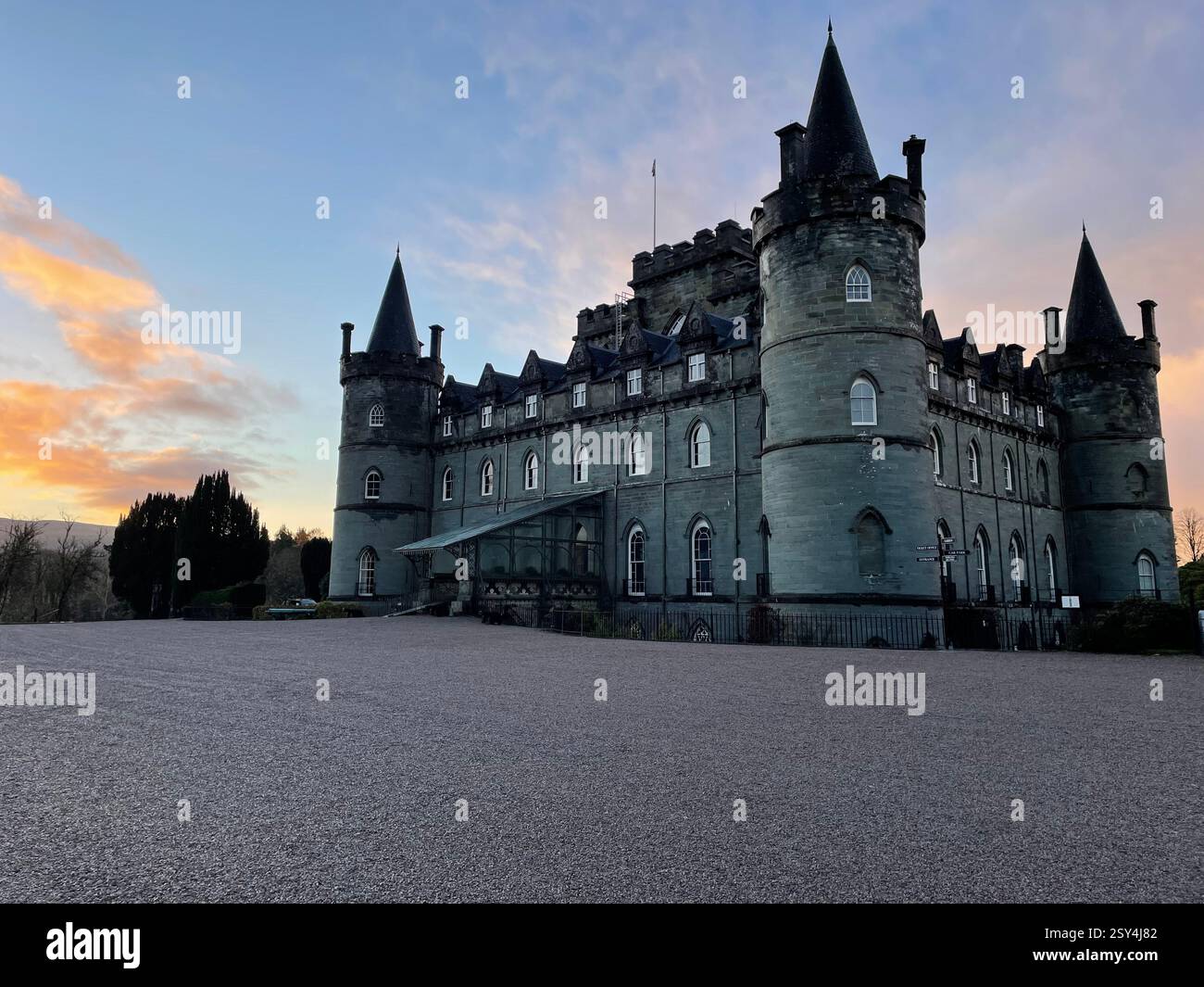 Tramonto sul castello di Inveraray Foto Stock