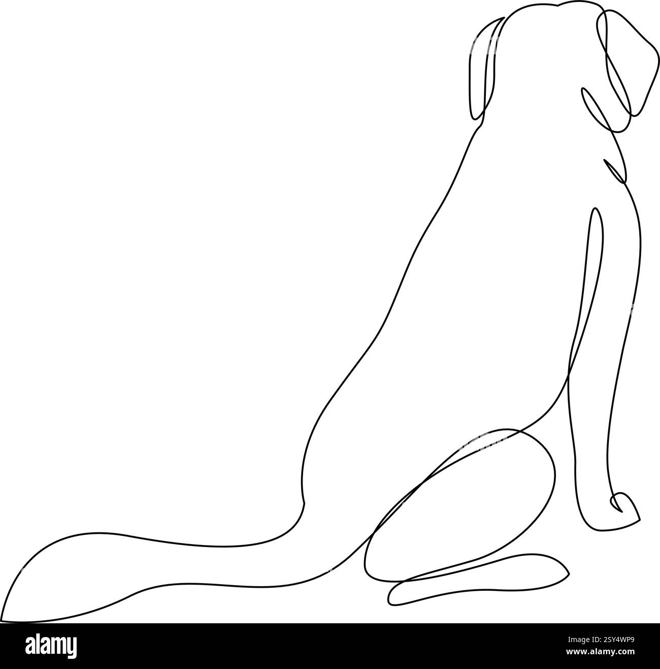 Disegno continuo di un cane seduto su una linea, vista dal retro. Vista posteriore di un design a linea singola disegnato a mano Labrador. Illustrazione vettoriale in stile minimalista Illustrazione Vettoriale
