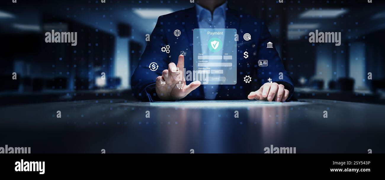 Secure Digital Payment Systems ha illustrato il concetto di tecnologia finanziaria. Foto Stock