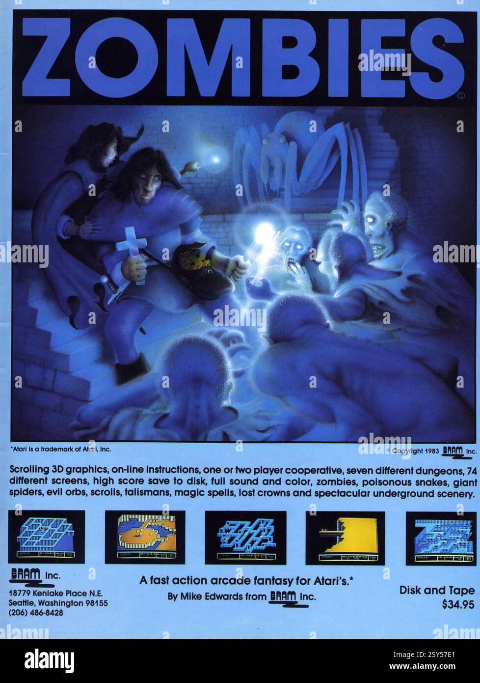 1983 annuncio per Atari 400/800 gioco Zombies di Mike Edwards, Henry S. Bolley e pubblicato da BRAM Foto Stock