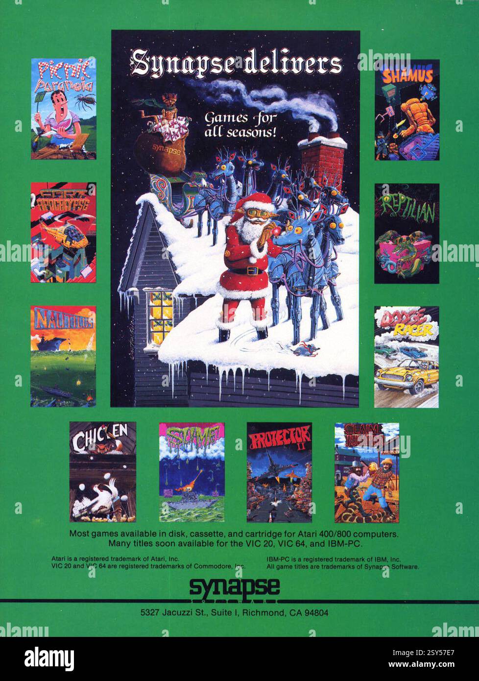 1982 pubblicità natalizia per i videogiochi di Synapse per Atari 8-bit Foto Stock