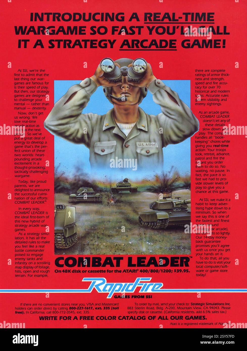 1983 annuncio per Combat leader un wargame per computer di RapidFire/ Strategic Simulations, Inc. (SSI), pubblicato nel 1983 per Atari Foto Stock
