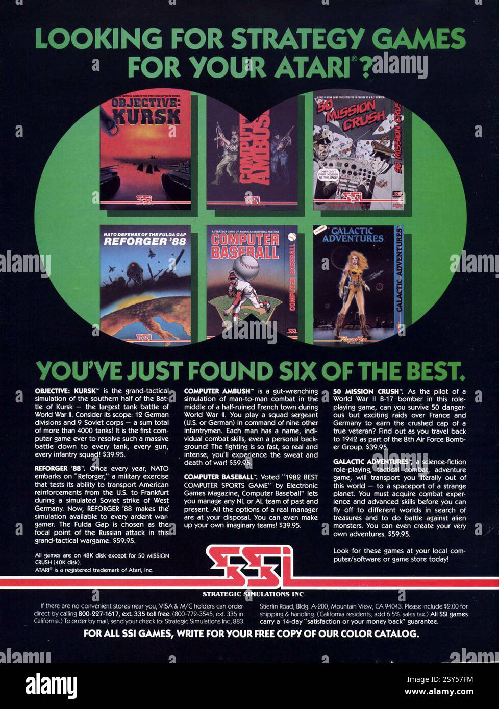 1984 pubblicità per i giochi di strategia Atari SSI a 8 bit (Strategic Simulations Inc) Foto Stock