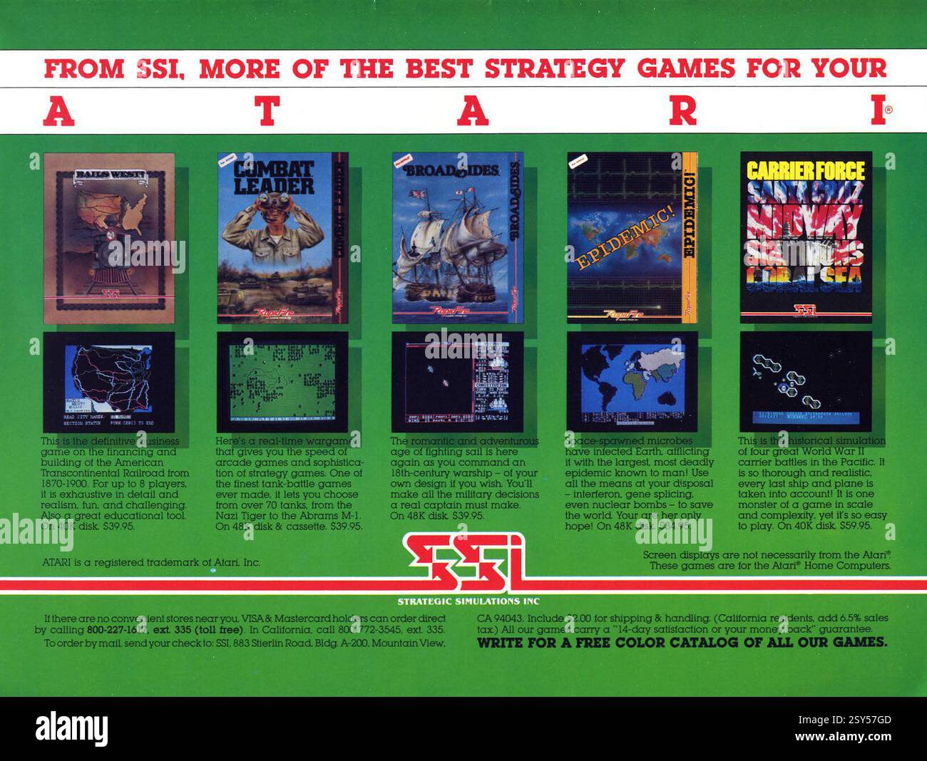 1984 pubblicità per i giochi di strategia Atari SSI a 8 bit (Strategic Simulations Inc) Foto Stock