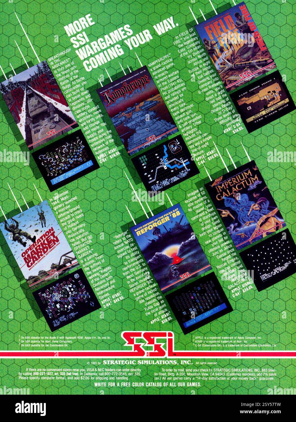1985 pubblicità per Wargames Atari SSI a 8 bit (Strategic Simulations Inc) Foto Stock