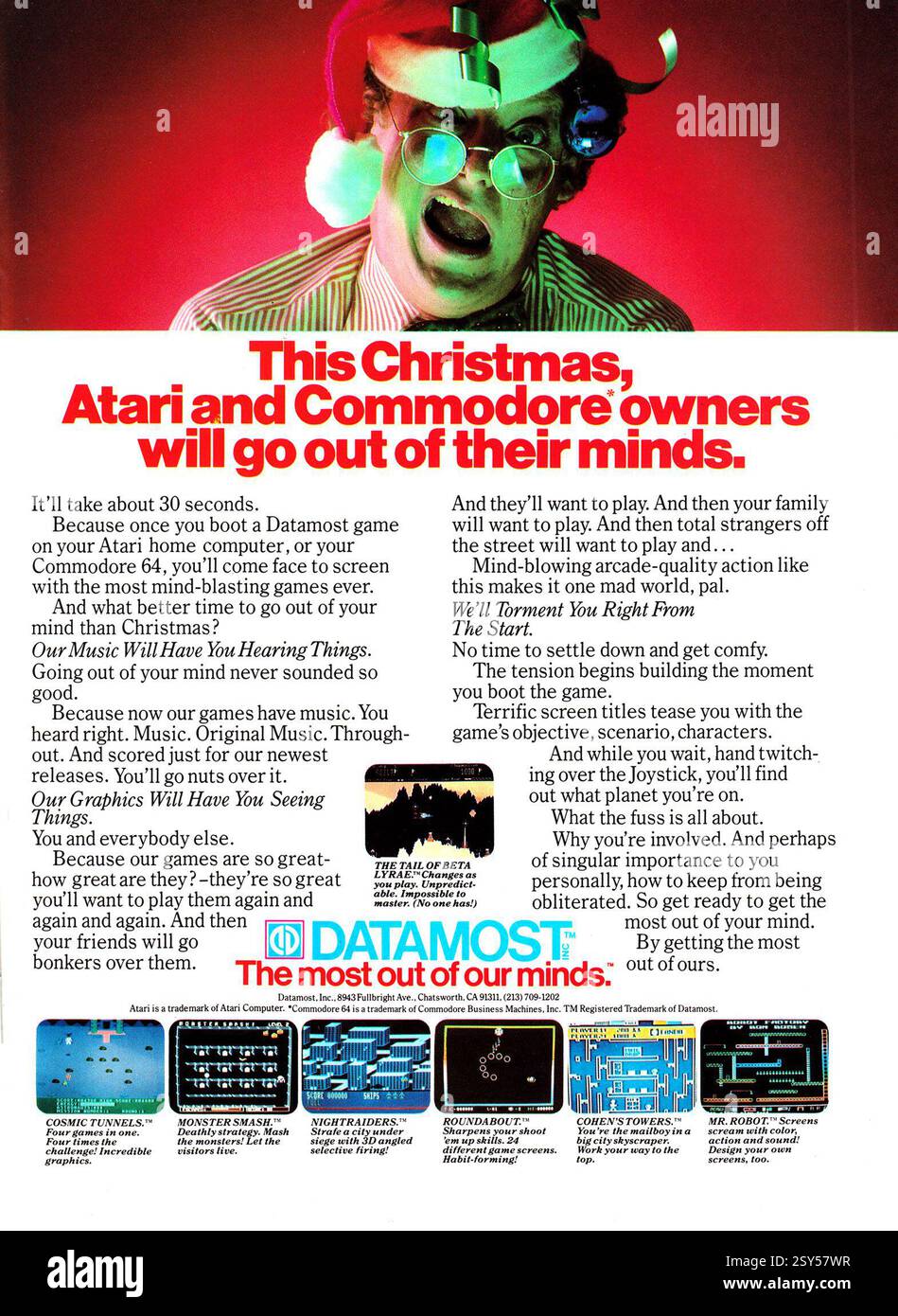 1983 DATAMOST Video Games per ATARI & Commodore 64 annuncio natalizio Foto Stock