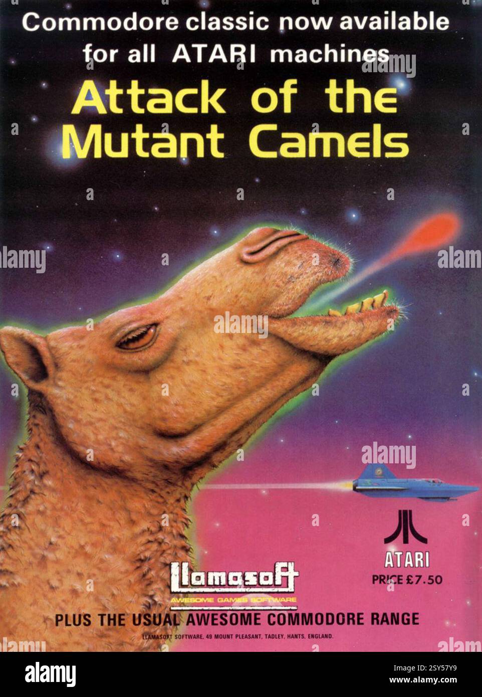 Copertina del 1983 per Attack of the Mutant Camels di Llamasoft - un videogioco surrealista scritto da Jeff Minter Foto Stock