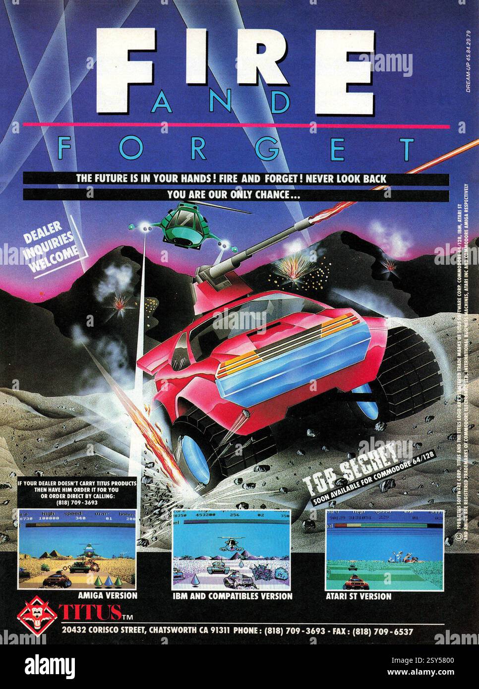 1988 copertina del videogioco Fire and Forget di Titus France Foto Stock