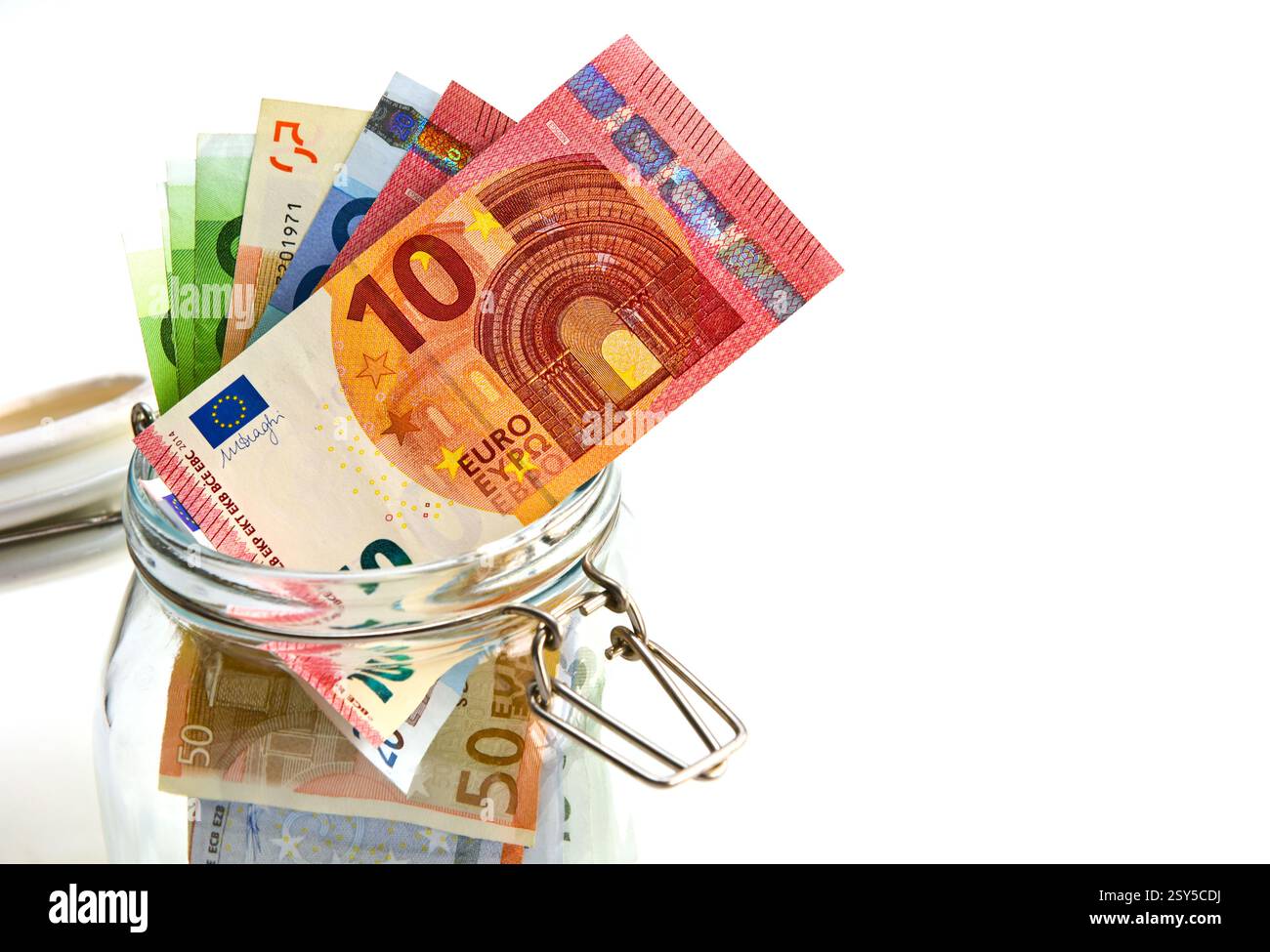 Euro in barattolo Foto Stock