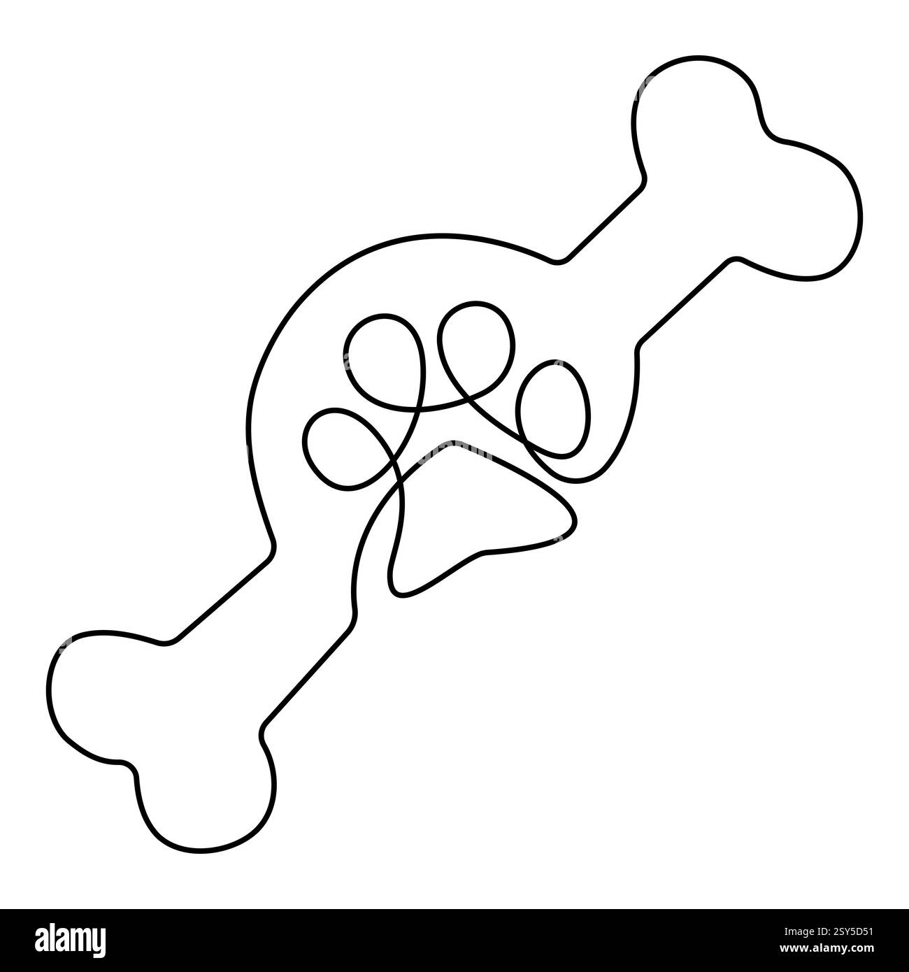 Impronta del piede di cane disegno continuo su una linea con il vettore del contorno dell'icona zampa animale Illustrazione Vettoriale