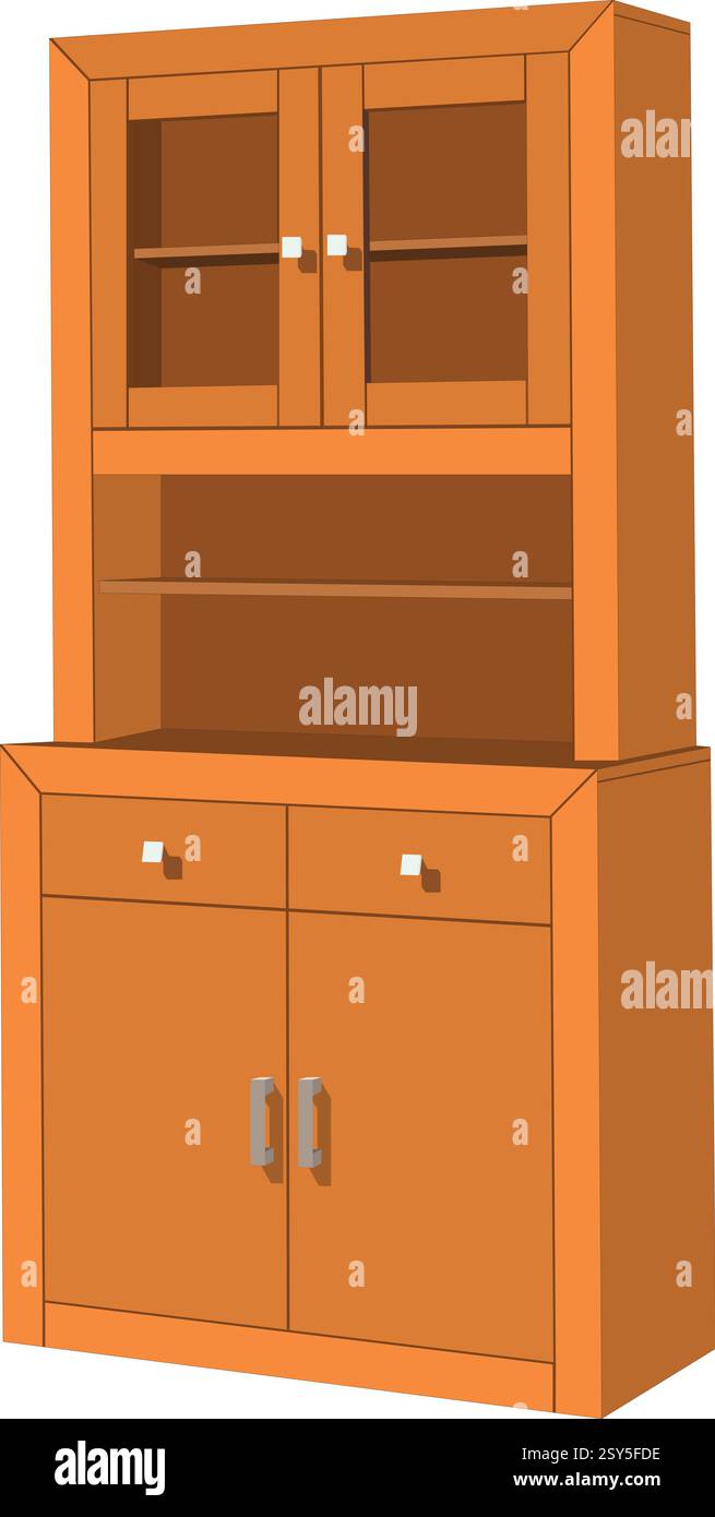 Un cassetto in legno con tre cassetti si trova su un tavolo. Il cassetto è marrone e ha una finitura in legno Illustrazione Vettoriale