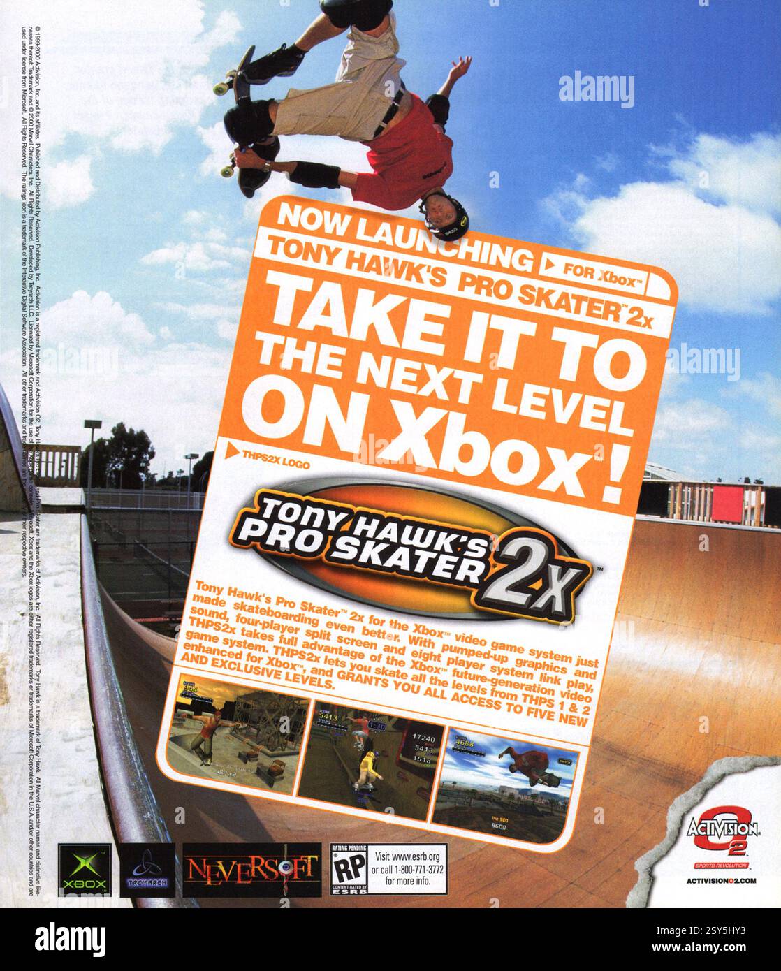 2001 annuncio per Tony Hawk's Pro Skater 2x un gioco di skateboard di Neversoft e pubblicato da Activision Foto Stock