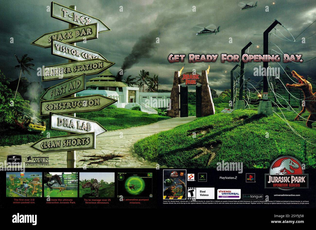 2003 ad for Jurassic Park: Operation Genesis gioco di Blue Tongue Entertainment e pubblicato da Universal Interactive Foto Stock