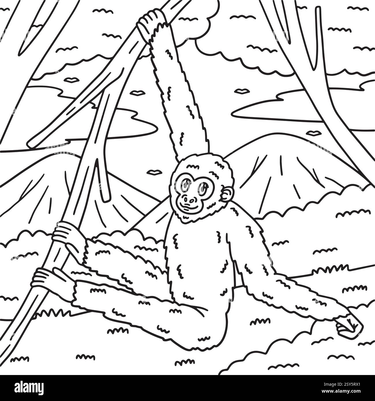 Gibbon Apes Animal Coloring Page per bambini Illustrazione Vettoriale