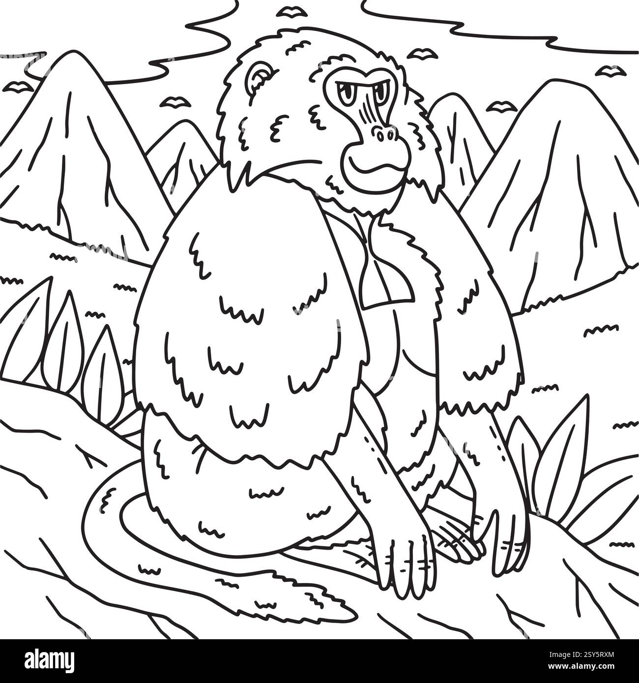 Gelada Monkey Animal Coloring Page per bambini Illustrazione Vettoriale