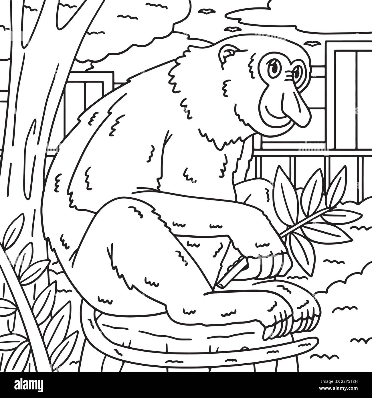 Proboscis Monkey Animal Coloring Page for Kids Illustrazione Vettoriale