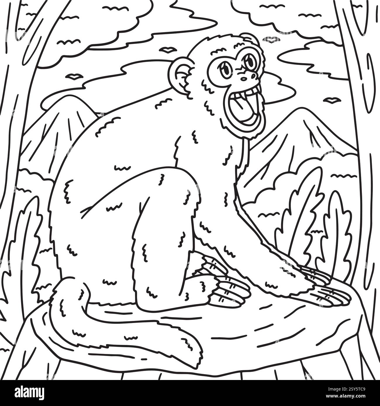 Pagina di colorazione delle scimmie di Rhesus Macaque per bambini Illustrazione Vettoriale