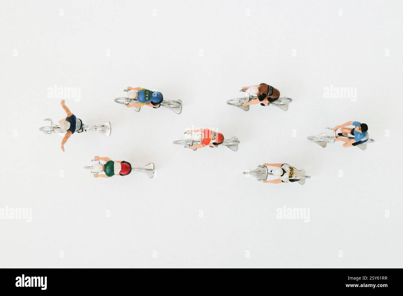 Modelli di ciclisti degli anni '70 Foto Stock