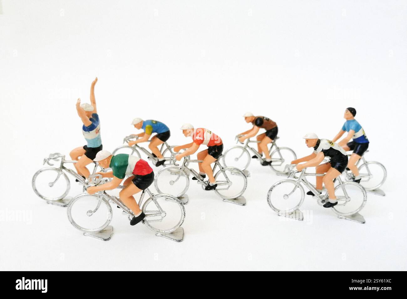 Modelli di ciclisti degli anni '70 Foto Stock