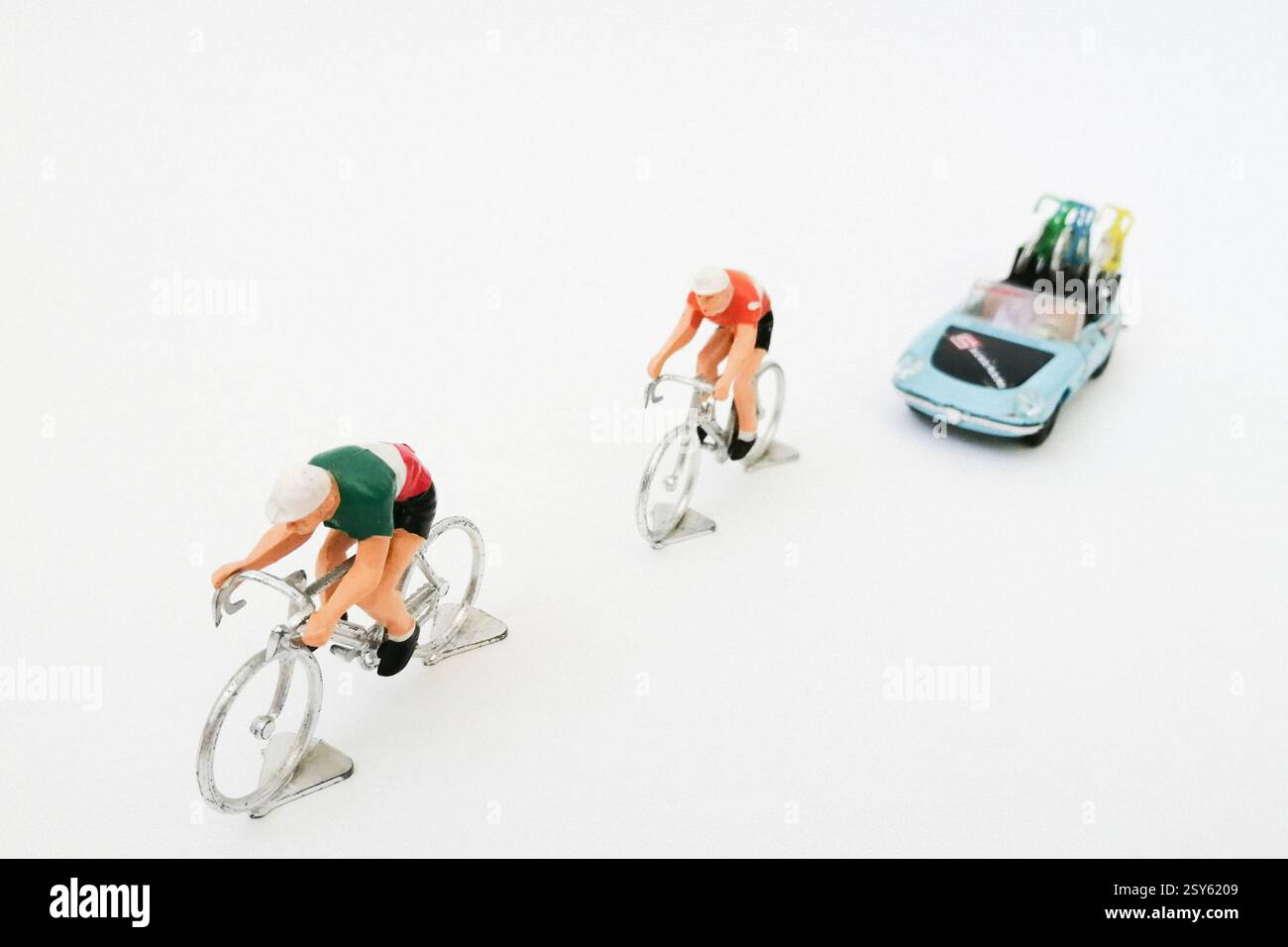 Modelli di ciclisti degli anni '70 Foto Stock