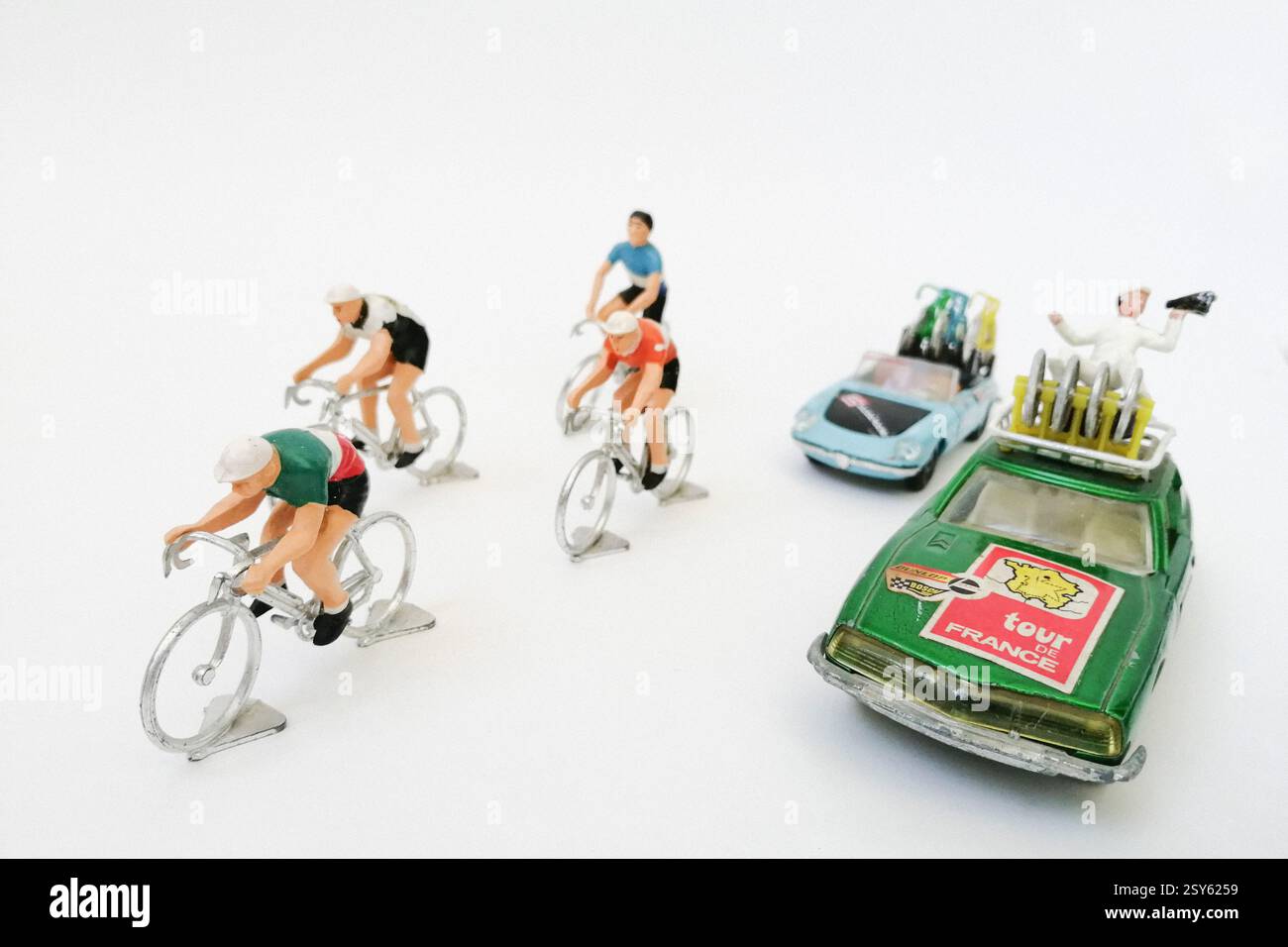 Modelli di ciclisti degli anni '70 Foto Stock