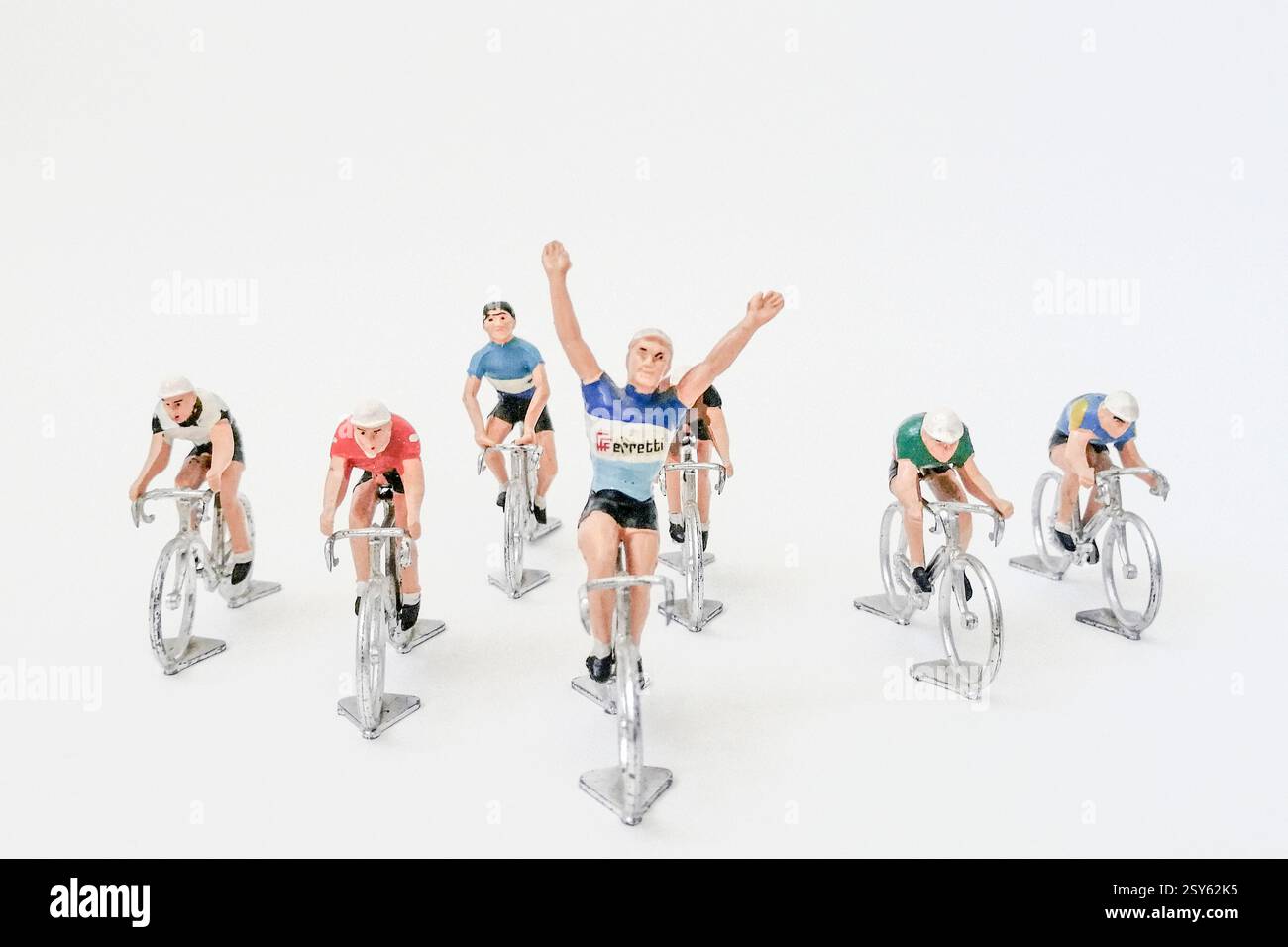 Modelli di ciclisti degli anni '70 Foto Stock