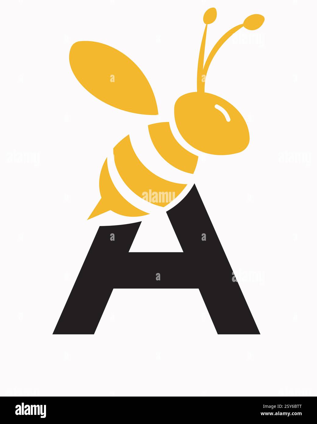 Logo iniziale dell'ape sulla lettera A del simbolo dell'ape del miele Illustrazione Vettoriale