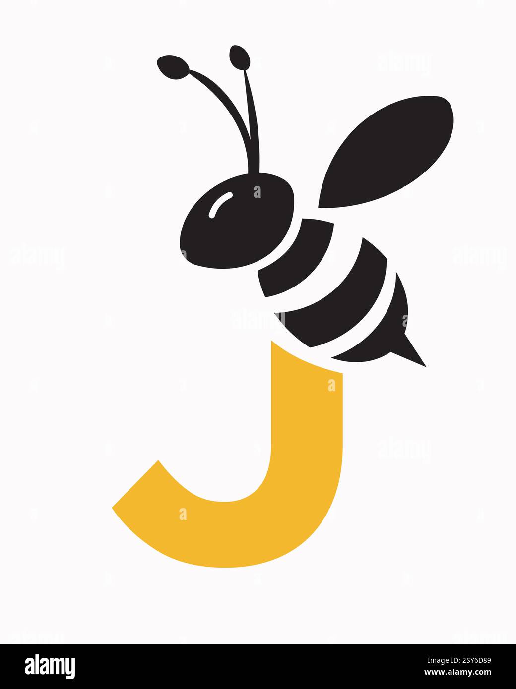 Logo iniziale dell'ape sulla lettera J del simbolo dell'ape del miele Illustrazione Vettoriale