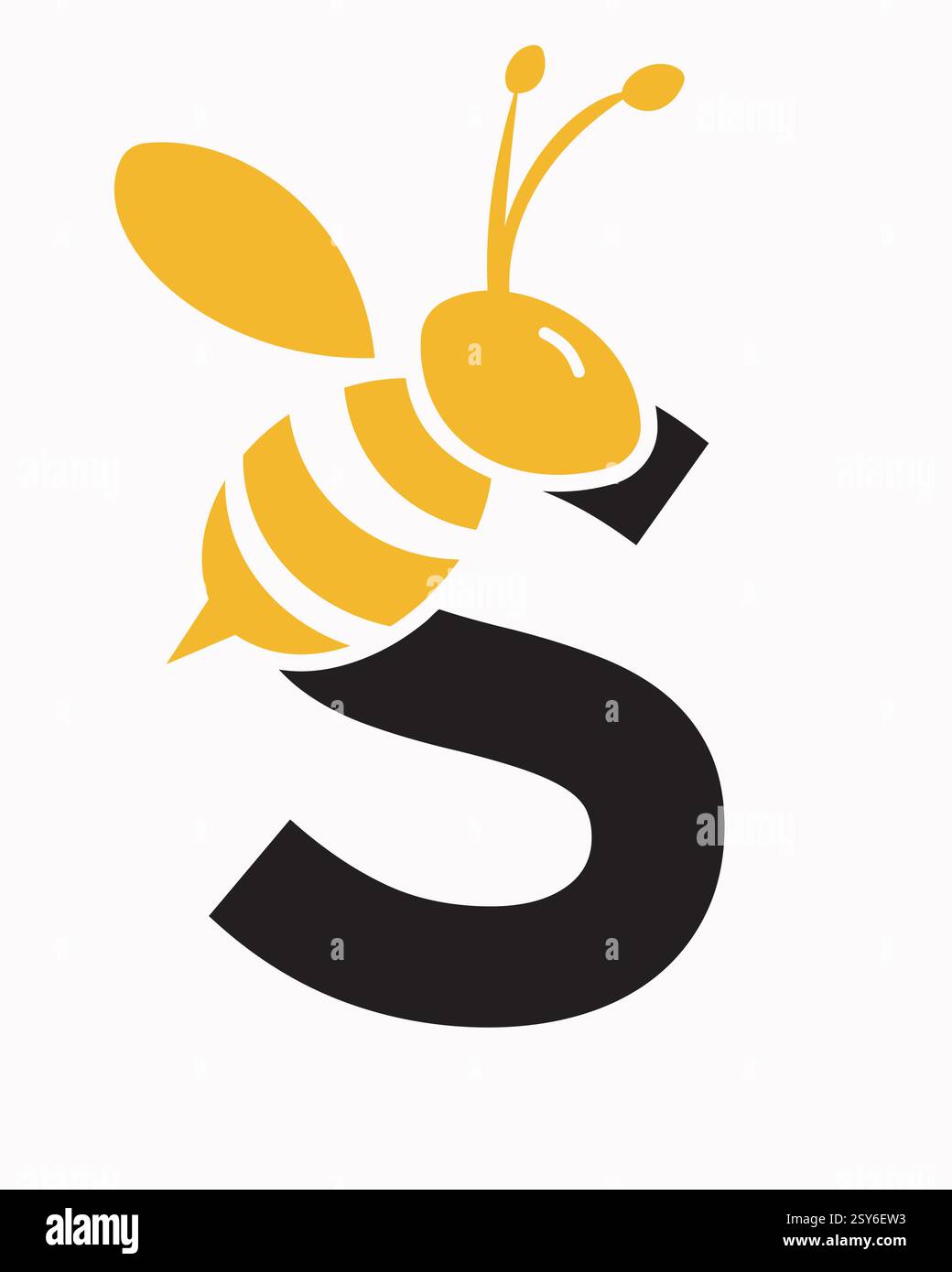 Logo iniziale dell'ape sulla lettera S per il simbolo dell'ape da miele Illustrazione Vettoriale