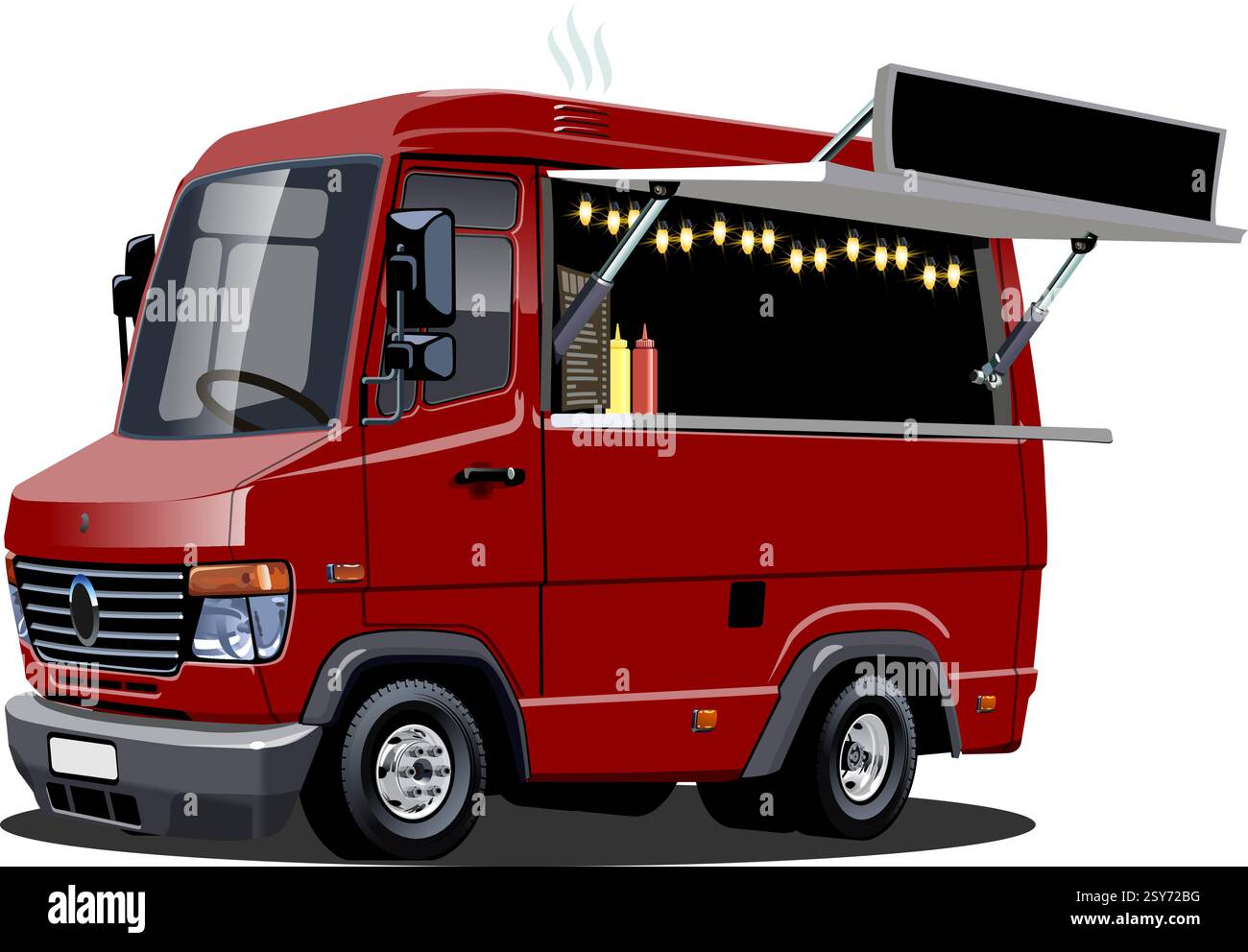 Cartoon food truck isolato su sfondo bianco. Formato vettoriale EPS-10 disponibile separato da gruppi e livelli per una facile modifica Illustrazione Vettoriale