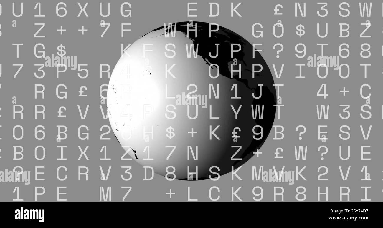 Immagine dei simboli delle valute finanziarie sul globo Foto Stock