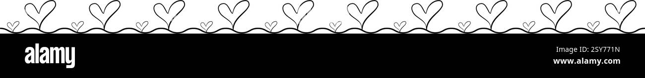 Divisore cornice bordo cardiaco in disegno a linee orizzontali grafica vettoriale per motivi decorativi Illustrazione Vettoriale