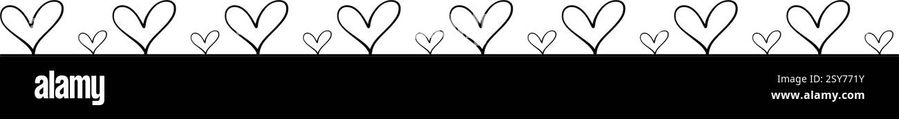 Divisore cornice bordo cardiaco in disegno a linee orizzontali grafica vettoriale per motivi decorativi Illustrazione Vettoriale