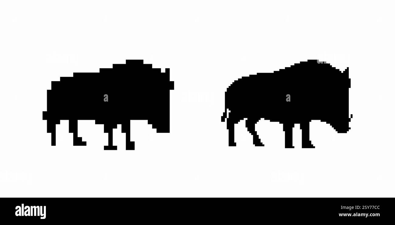 Sagome di due bisonti in piedi fortemente con figure distinte e una presenza maestosa unica Illustrazione Vettoriale