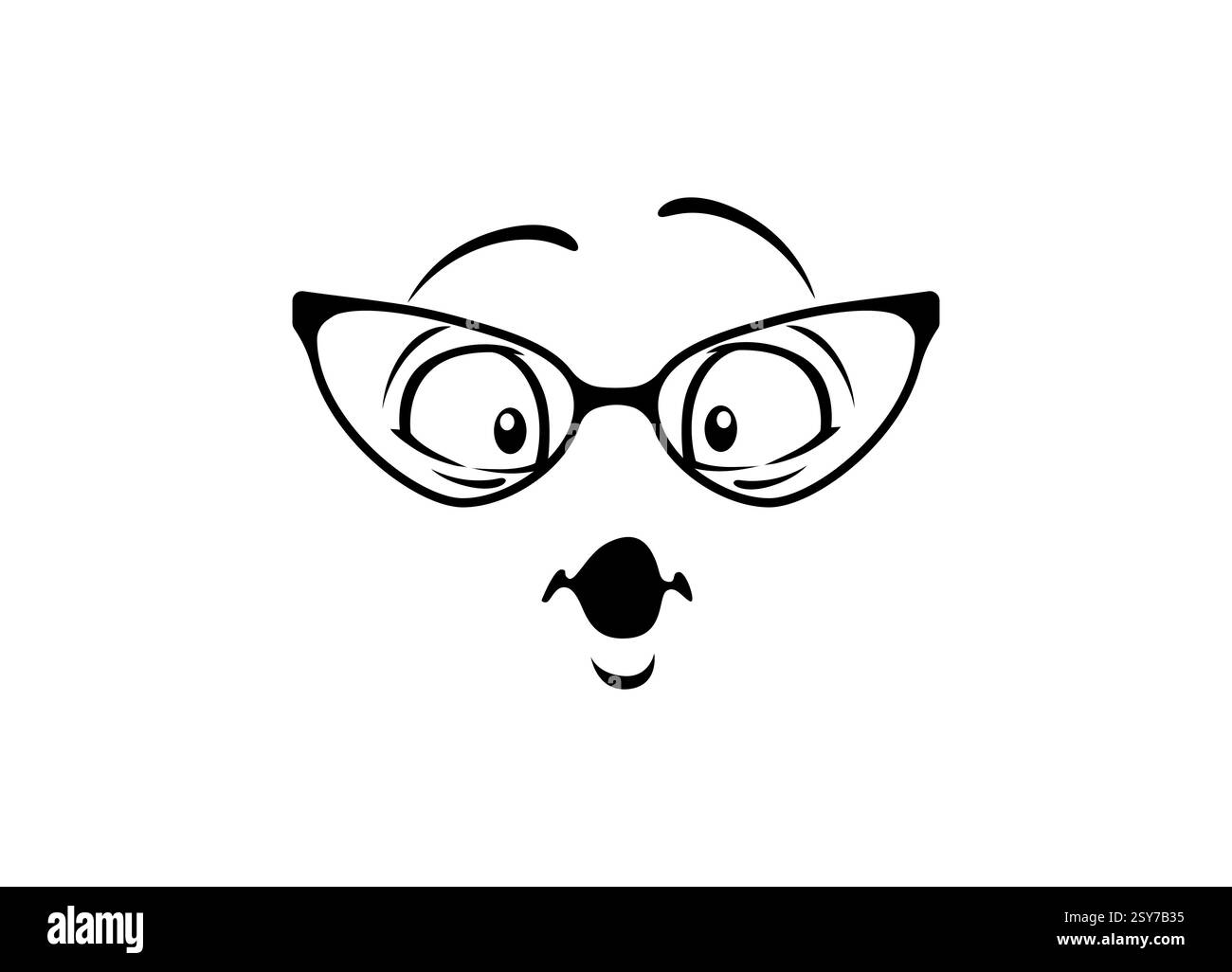 Il viso di un cartone animato con occhiali ed espressioni sorprendenti su uno sfondo chiaro Illustrazione Vettoriale