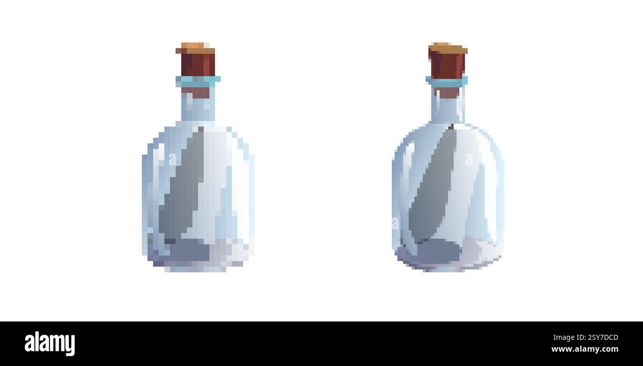 Due flaconi trasparenti con tappi in vetro blu e sughero visualizzati su una superficie neutra Illustrazione Vettoriale