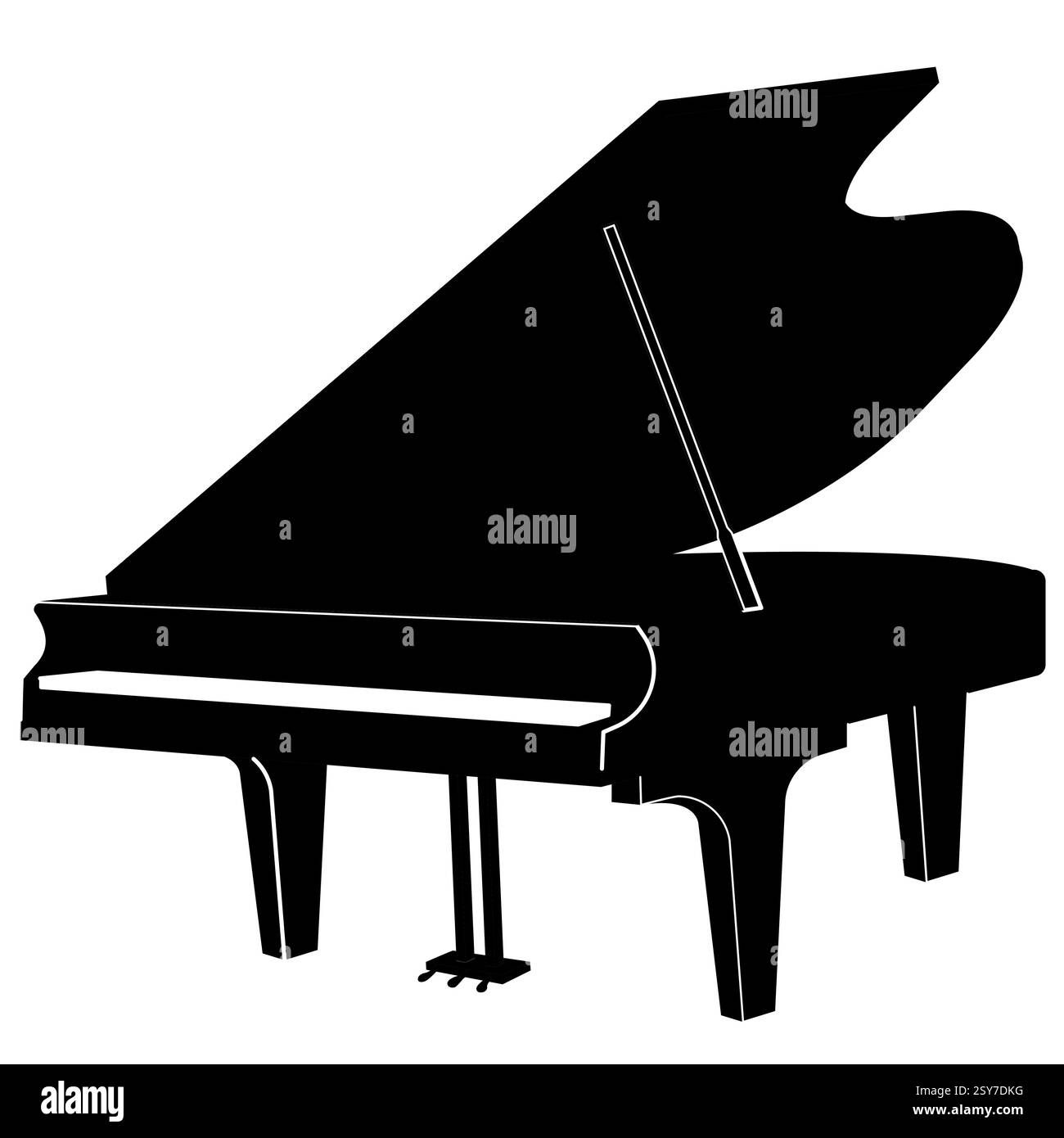 Pianoforte a coda nero, strumento musicale classico isolato su sfondo bianco o bianco Illustrazione Vettoriale