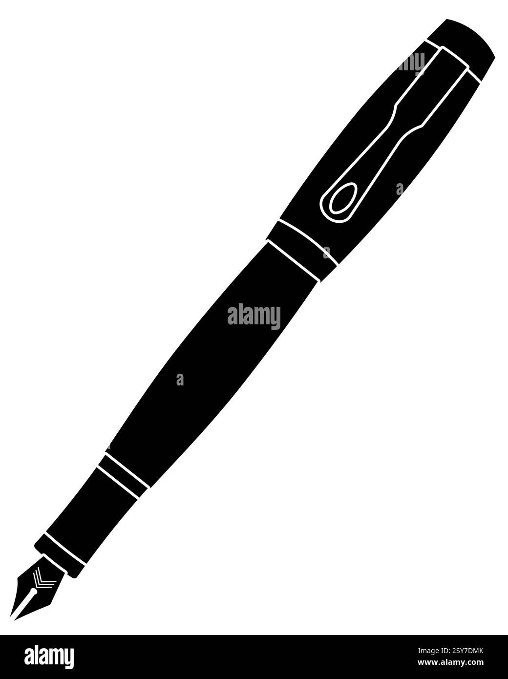 Inchiostro retrò o penna stilografica in nero, elemento antico della penna a cartuccia isolato su sfondo bianco Illustrazione Vettoriale