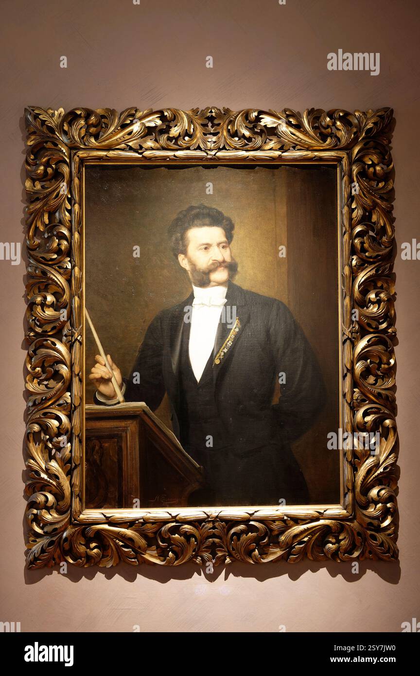 Vienna, Austria. Johann Strauss (25 ottobre 1825 a St. Ulrich vicino Vienna, 3 giugno 1899 a Vienna) appartamento in Praterstrasse nel † distretto, i locali di soggiorno e di lavoro dell'appartamento originale sono ora un memoriale dei musicisti, J. Strauss, 1888, August Eisenmenger (1830-1907), olio su tela Foto Stock