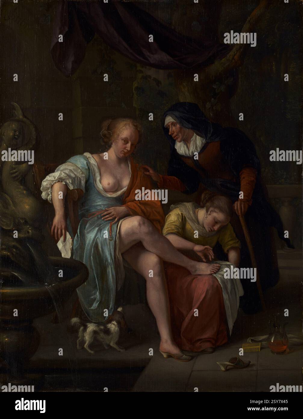 Bathsheba After the Bath; Jan Steen (olandese, 1626 - 1679); circa 1670–1675; olio su tavola; 57,5 x 44,5 cm (22 5/8 x 17 1/2 pollici); 89.PB.27; nessun copyright - Foto Stock